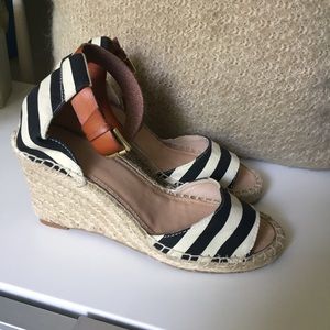 Striped Ankle Strap Wedges